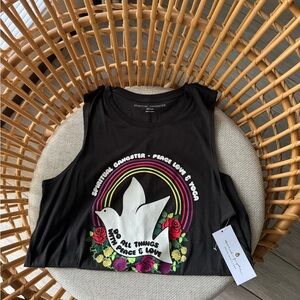 NWT Spiritual Gangster Black Crop Top with Dove and Rainbow